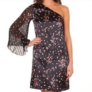 Tracy Negoshian Black One Shoulder Dress with Floral Pattern